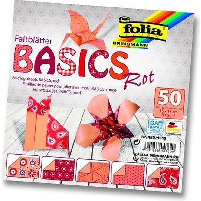 Folia Bringmann Origami papír Basics 80g/m2 50 listů 15x15 cm Červená