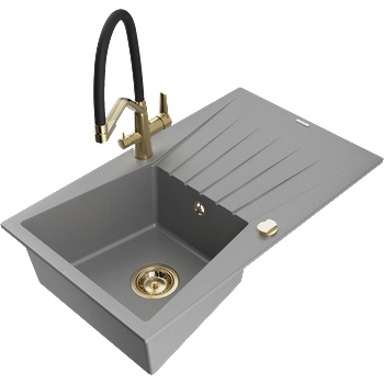 Mexen Cesar еднокоморна кухненска мивка от гранит с отцедник и кухненски смесител Duo, сив - 6514-71-671701-57-G (6514-71-671701-57-G)