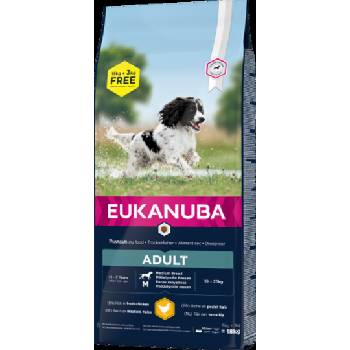EUKANUBA Adult Medium Breed - Пълноценна суха храна за изранали кучета от средни породи с пилешко месо, 15 кг