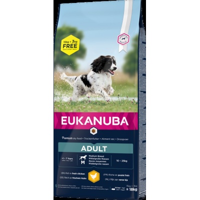 EUKANUBA Adult Medium Breed - Пълноценна суха храна за изранали кучета от средни породи с пилешко месо, 15 кг