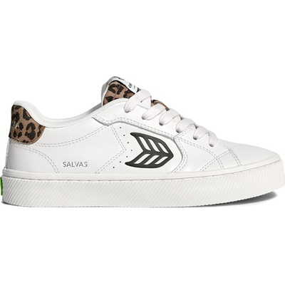 Cariuma Salvas White Leather Black Logo Leopard Print Sneaker