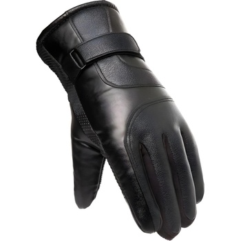 HARAHU Мъжки затоплени ръкавици от pu кожа за сензорни екрани - черна kp35384 (35384)