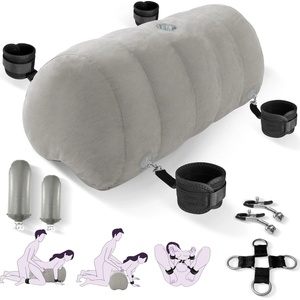 SuperLove Inflatable Sex Pillow with Dildo Mount & Cuffs Grey