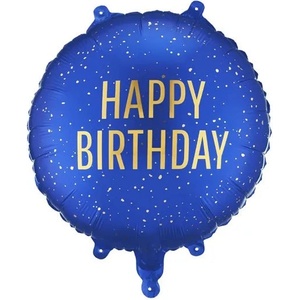 Party Deco Кръгъл фолиен балон Happy Birthday с ефект златни конфети - Син (FB353-074)