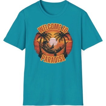 Plážové tričko s potiskem Welcome to Paradise Ráj na dosah! unisex Softstyle Tropical Blue