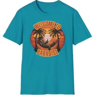 Plážové tričko s potiskem Welcome to Paradise Ráj na dosah! unisex Softstyle Tropical Blue