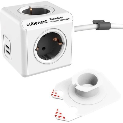 Cubenest PowerCube Extended USB PD 35W, 2× UBS-C, 4× zásuvka, 1,5 m, biela/sivá 6974699971481