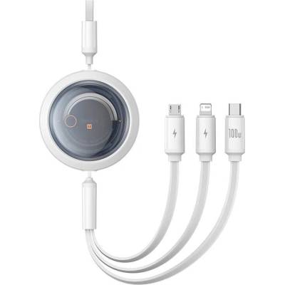 Baseus P10368700211-02 Rychlonabíjecí 3v1 USB-A - microUSB USB-C Lightning (100W), 1,1m, bílý