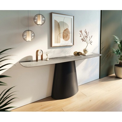 Delife Edge oválný tvar 180×40 cm keramika beton šedá kov černá