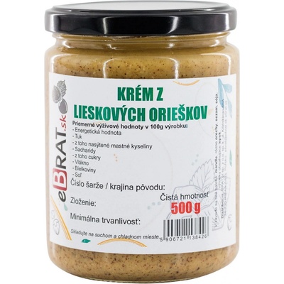 eBrat.sk Lieskovoorieškové maslo 100% jemné 500 g