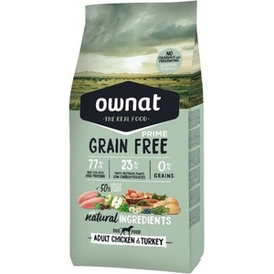OWNAT Grain Free Prime ADULT CHICKEN TURKEY - Натурална суха храна за кучета, БЕЗ зърнени култури, с 77% качествено месо, пиле и пуйка - 3 кг, Испания - 110115