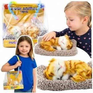 LEAN Toys Sleeping Ginger Cat On Pillow Plush Toy with Fur Bag Sounds EDUKAMP