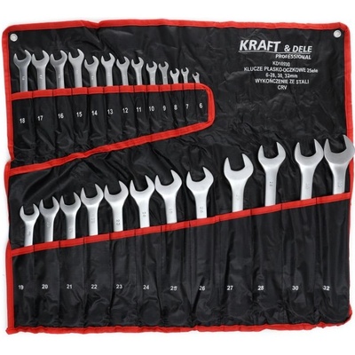 Kraft & Dele Dvojstranné očkové ploché kľúče 6-32mm puzdro 25ks Sada KD10930