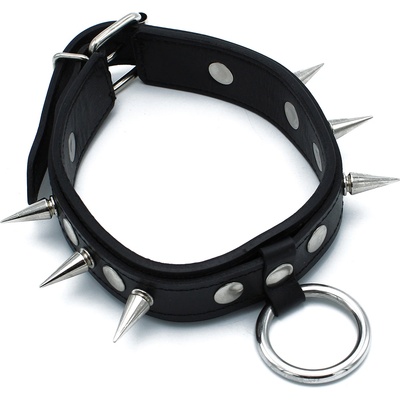 Kiotos Leather Spiked Collar with O-Ring Black
