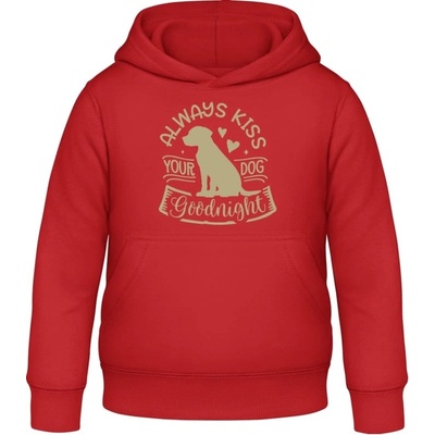 AWDis detská mikina s kapucňu So psím dizajnom a nápisom Ohnivá červená