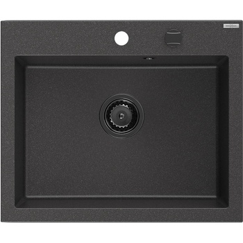 Mexen Elix Гранитна мивка с 1 отделение 600 x 500 mm, черно накрапано, черен сифон - 6525601005-76-B (6525601005-76-B)