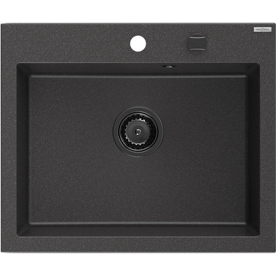 Mexen Elix Гранитна мивка с 1 отделение 600 x 500 mm, черно накрапано, черен сифон - 6525601005-76-B (6525601005-76-B)