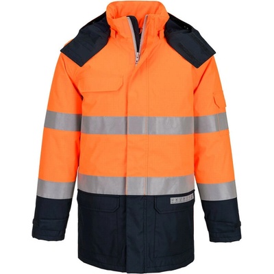 PortWest HI-VIS BIZFLAME FR617 zimní bunda reflexní pruh HV oranžová námořní modrá
