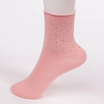 Image 1 of Розови памучни чорапи със сребристи камъчета
