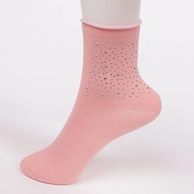 Розови памучни чорапи със сребристи камъчета