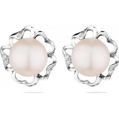 Swan Сребърни обици със сладководни бели перли SE0472 Swan