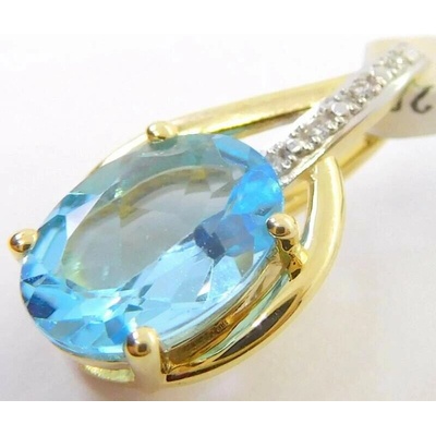 Klenoty Budín Dámský zlatý diamantový přívěsek s diamanty a blue topazem 3824526