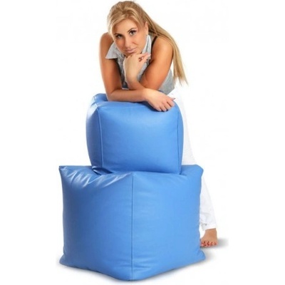 Ecopuf Taburetka - CUBE - L ekokůže Modrá