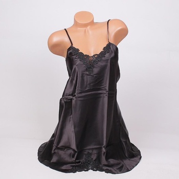 Черна сатенена нощница с дантела