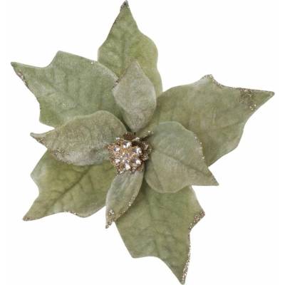POINSETIA (vianočná ruža) na štipci zamat 18cm ZELENÁ