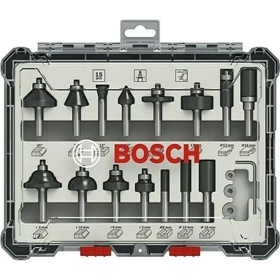 BOSCH 2607017472 / Smíšená sada tvarových fréz s vřetenem 8 mm / 15 ks (2607017472)