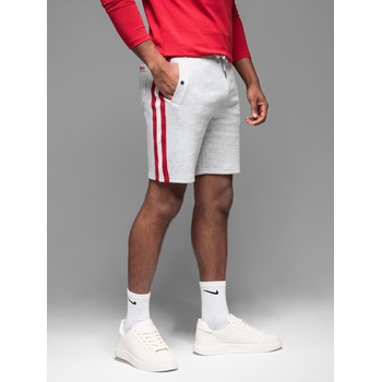 Ombre Clothing Мъжки суитшърт шорти с кант и ребрест колан - сив меланж Ombre Clothing | Siv | МЪЖЕ | S
