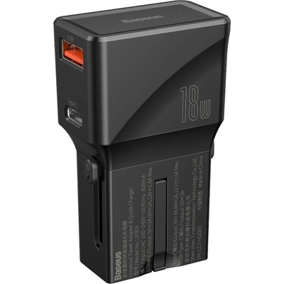 Baseus Захранване за ел. мрежа с USB-C и USB изходи и преходници за цял свят в едно устройство - Baseus Universal Conversion Plug Wall Charger (CCTY-01) (черен) (CCTY-01)