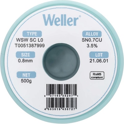 Weller WSW SC L0 spájkovací cín bez olova cievka Sn0.7Cu 500 g 0.8 mm