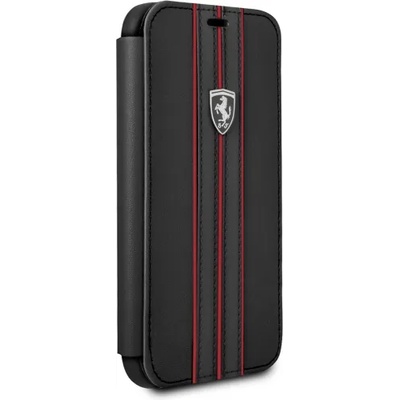 Ferrari Луксозен Кожен Калъф за iPhone XS/X, Ferrari Leather Book Case, Черен (FEURFLBKPXBKR)