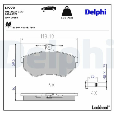 DELPHI Sada brzdových platničiek kotúčovej brzdy LP770