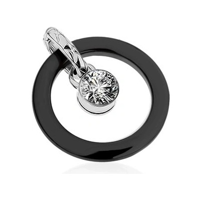 Šperky eshop Černý keramický dvojpřívěsek kontura kruhu kulatý čirý zirkon SP38.23