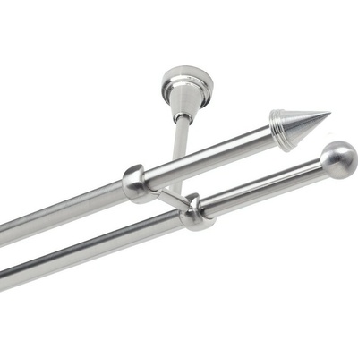OK-GarnýžeCZ Garnýž kovová dvouřadá 19mm Hrot nerez 420 cm do stěny / na tunýlek - bez kroužků