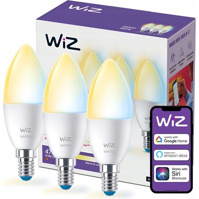 Philips WiZ 8720169075696 LED žiarovka sviečka E14, 4,9W, 470lm, 2700-6500K, C27, biela, stmievateľná
