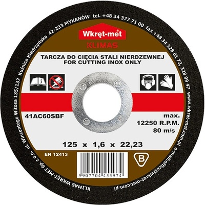KLIMAS Rezný kotúč na nerez TCSI 125mm x 1.0mm