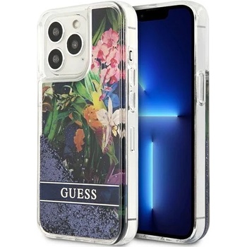 GUESS Кейс Guess GUHCP13LLFLSB за iPhone 13 Pro / 13 6.1"", небесносин, твърд, Flower Liquid Glitter (GUE001934-0)