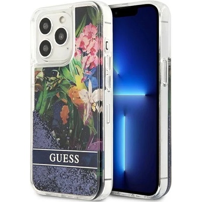GUESS Кейс Guess GUHCP13LLFLSB за iPhone 13 Pro / 13 6.1", небесносин, твърд, Flower Liquid Glitter (GUE001934-0)