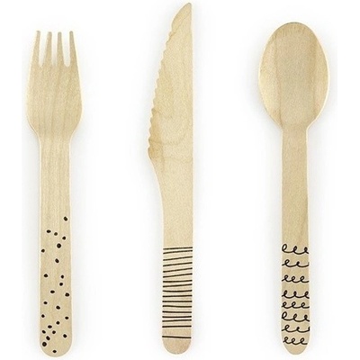 PartyDeco Príbory drevené s čiernou potlačou 16cm