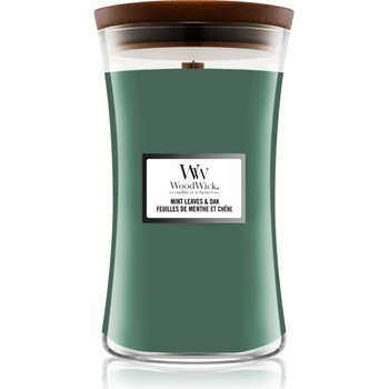 WoodWick Mint Leaves & Oak ароматна свещ с дървен фитил 609.5 гр