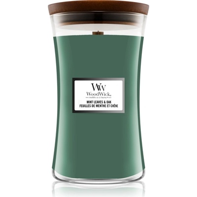 WoodWick Mint Leaves & Oak ароматна свещ с дървен фитил 609.5 гр