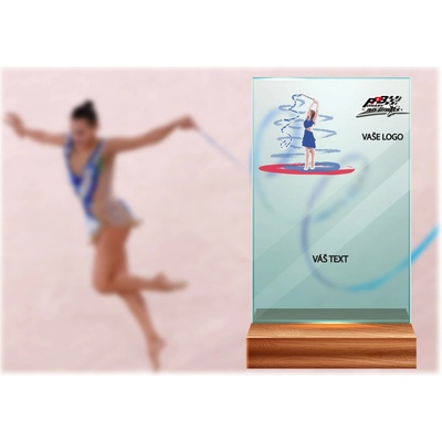Skleněná trofej na dřevěném podstavci Moderní gymnastika stuha Výška: 17 cm