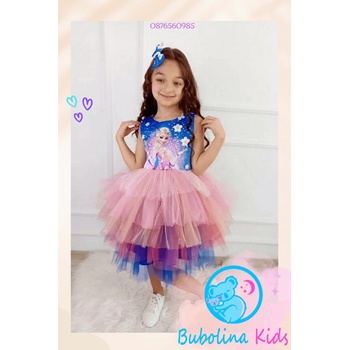 Breeze Детска рокля без ръкав с Елза в синьо и розово с тюл