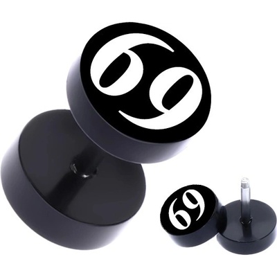 Šperky eshop černý kruhový fake piercing do ucha z oceli s číslem "69" PC36.04
