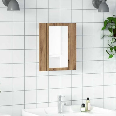 vidaXL LED шкаф за баня с огледало, дъб артизан, 40x12x45 см (856280)