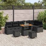 vidaXL Градински Софа Комплект 9 бр. 8-Брой места Черно (3364494)