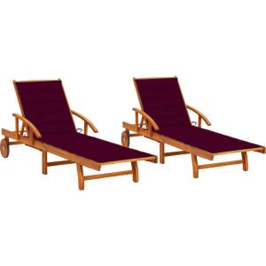 vidaXL Шезлонги, 2 бр, с възглавници, акациево дърво масив (3077339)